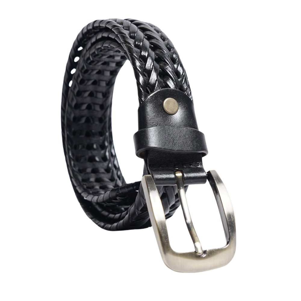 Black Weaving Design Leather Belt For Men