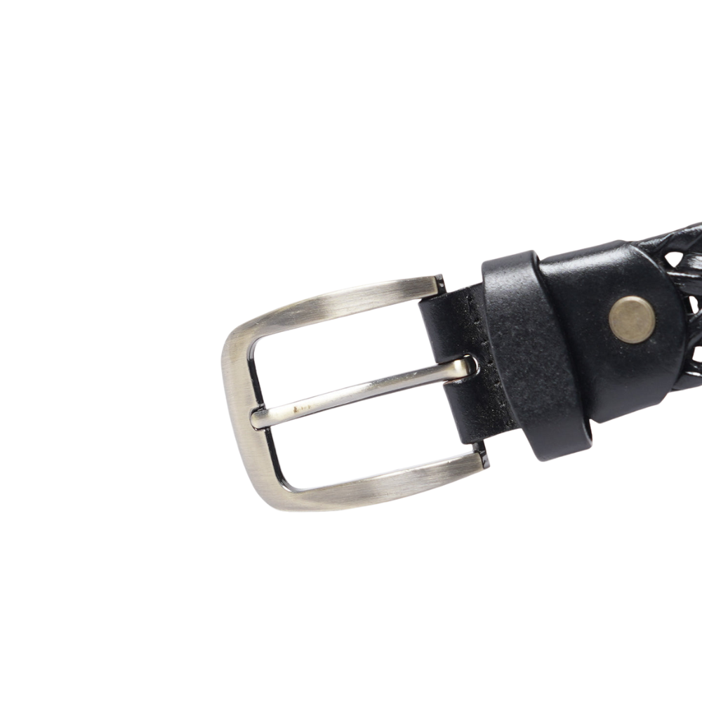 Black Weaving Design Leather Belt For Men