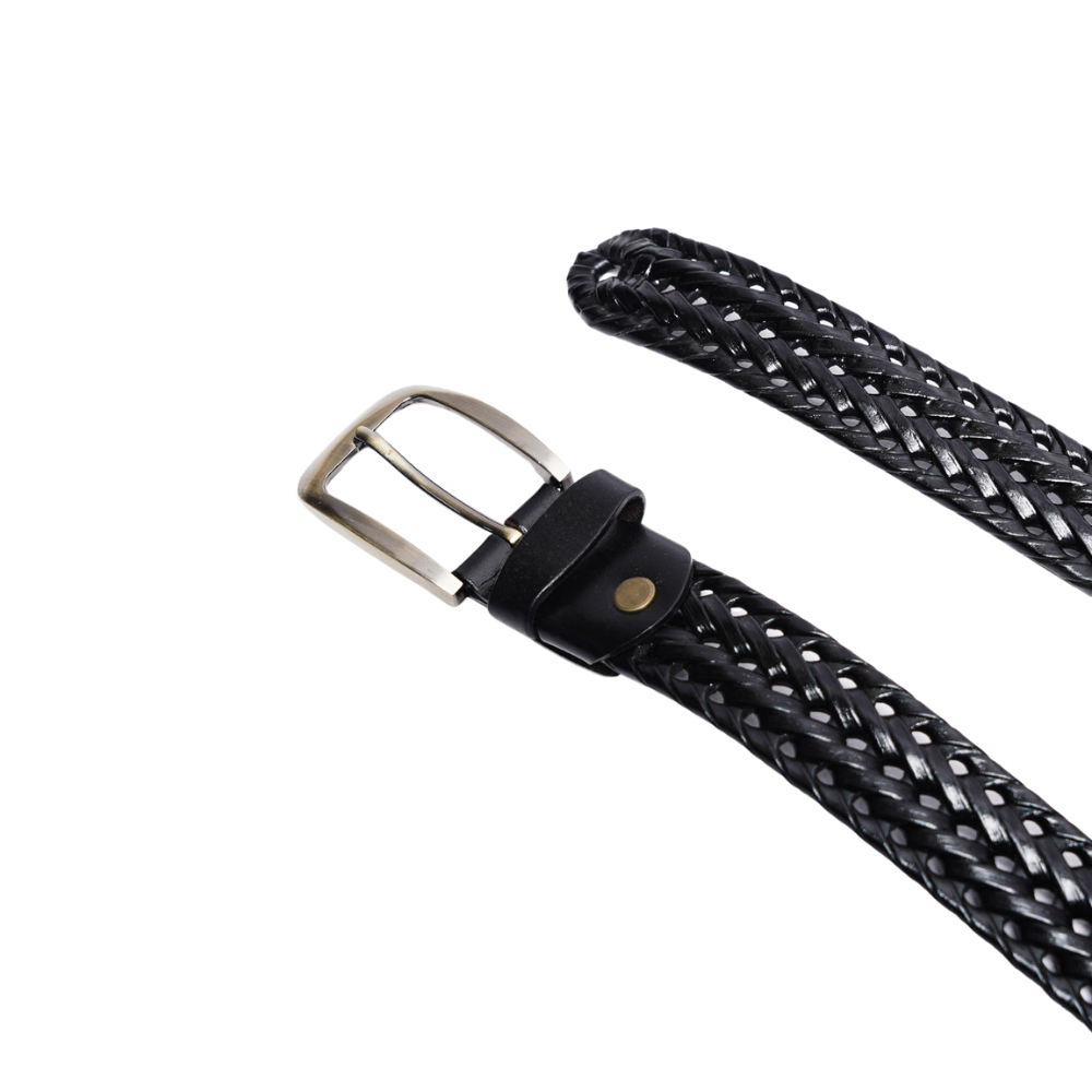Black Weaving Design Leather Belt For Men