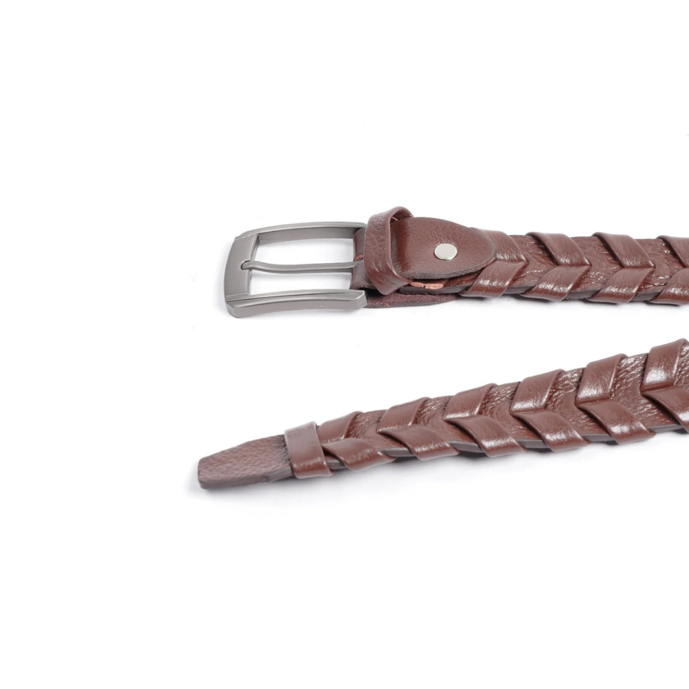 Dark Brown Braided Leather Belt For Men