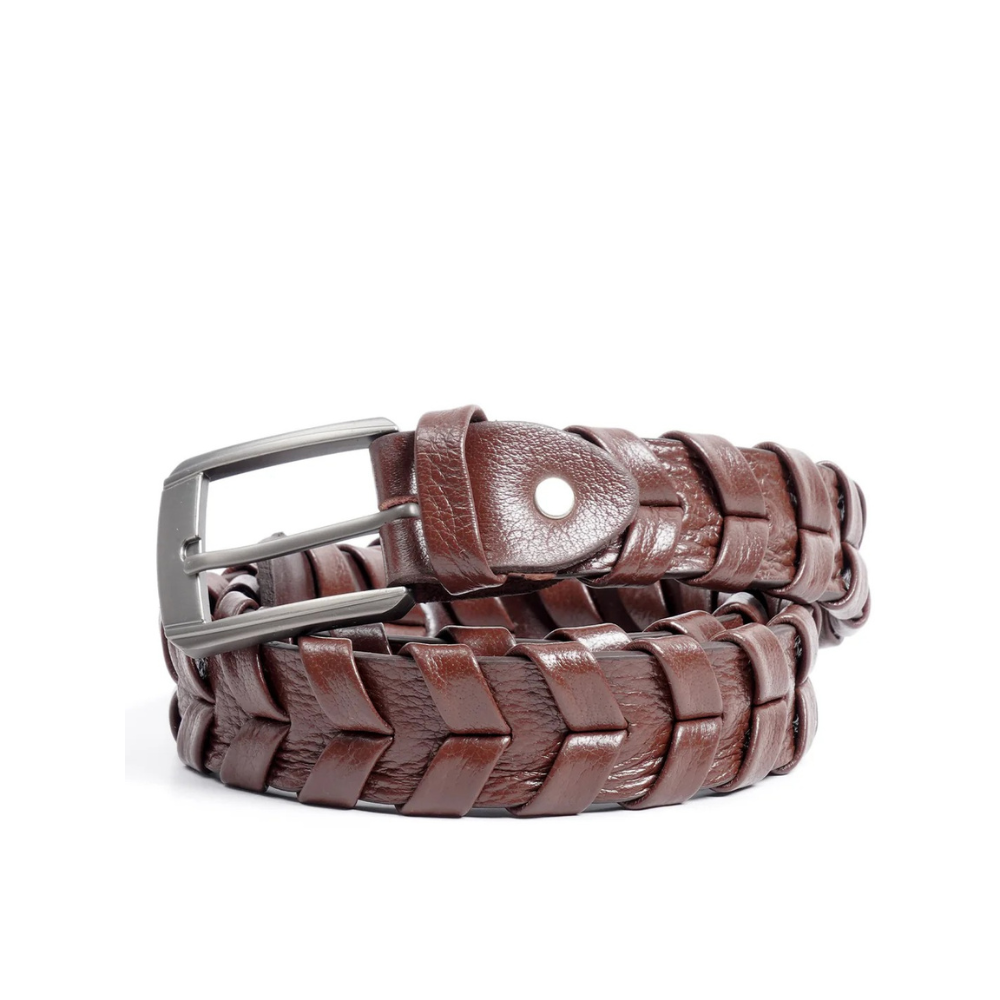 Dark Brown Braided Leather Belt For Men