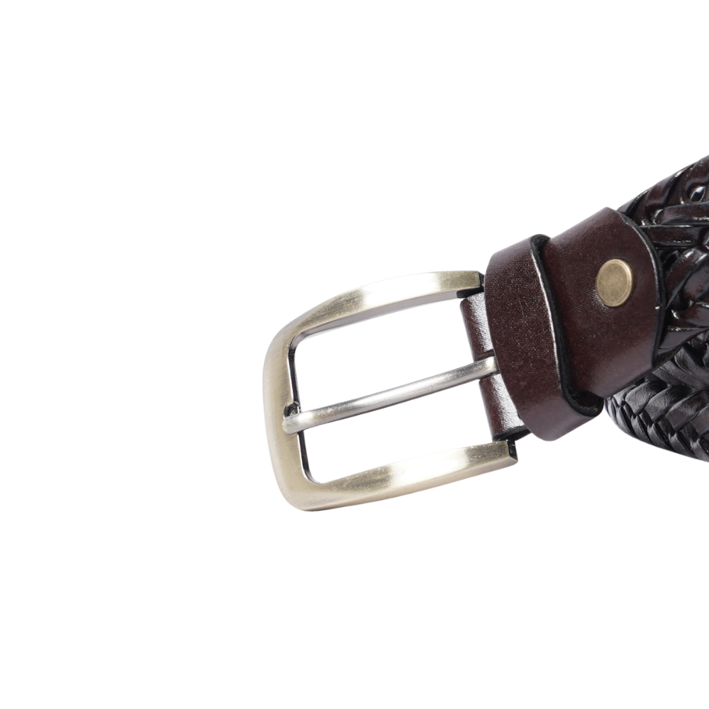 Dark Brown Weaving Design Leather Belt For Men