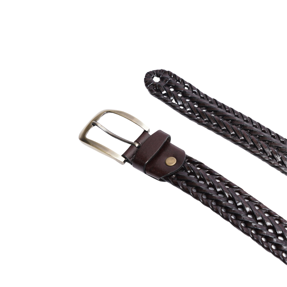 Maroon Weaving Design Leather Belt For Men