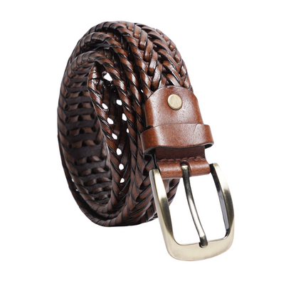 Light Brown Weaving Design Leather Belt