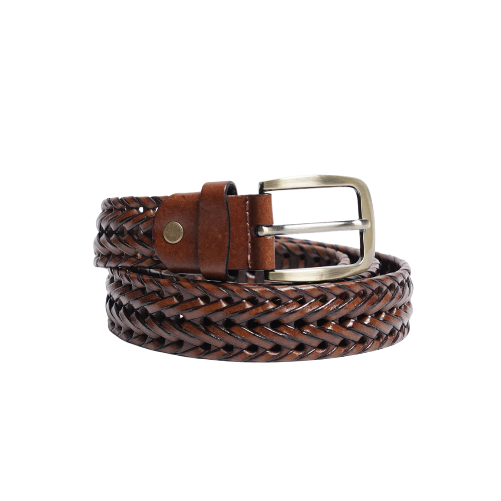 Light Brown Weaving Design Leather Belt