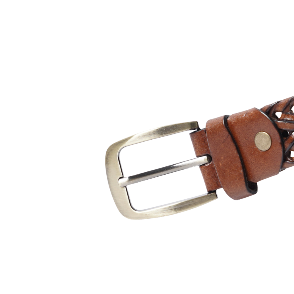 Light Brown Weaving Design Leather Belt