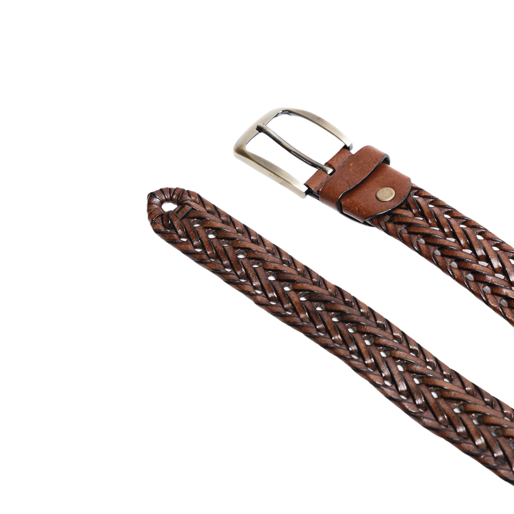 Light Brown Weaving Design Leather Belt