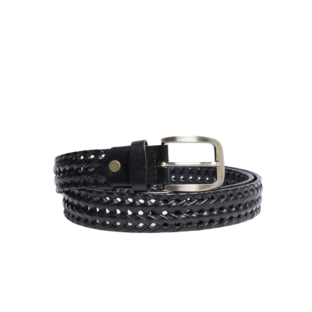 Black Weaving Design Leather Belt For Men