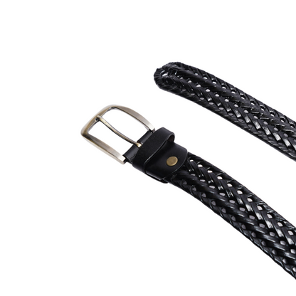 Black Weaving Design Leather Belt For Men