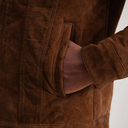 Dallis Brown Suede Shearling Trucker Jacket