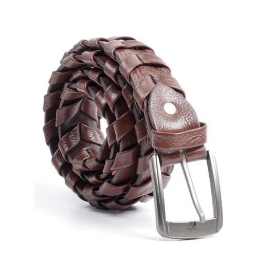 Dark Brown Braided Leather Belt For Men