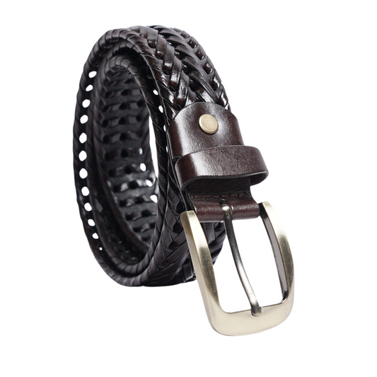 Dark Brown Weaving Design Leather Belt For Men