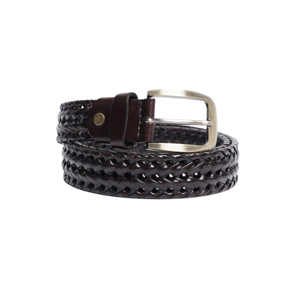 Dark Brown Weaving Design Leather Belt For Men