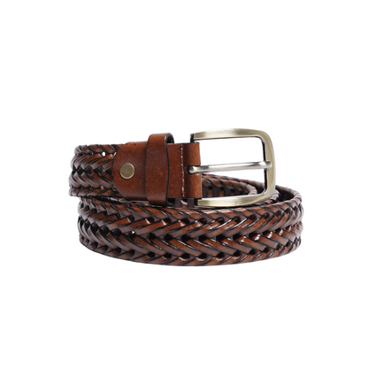 Light Brown Weaving Design Leather Belt For Men