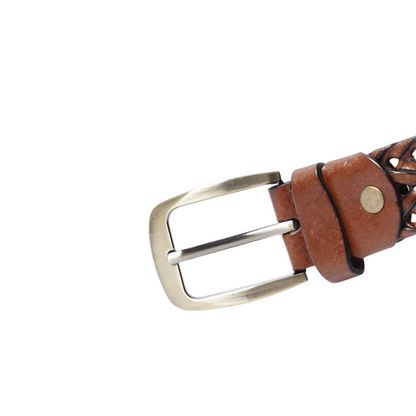 Light Brown Weaving Design Leather Belt For Men