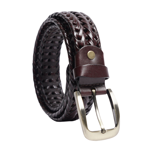 Maroon Weaving Design Leather Belt For Men