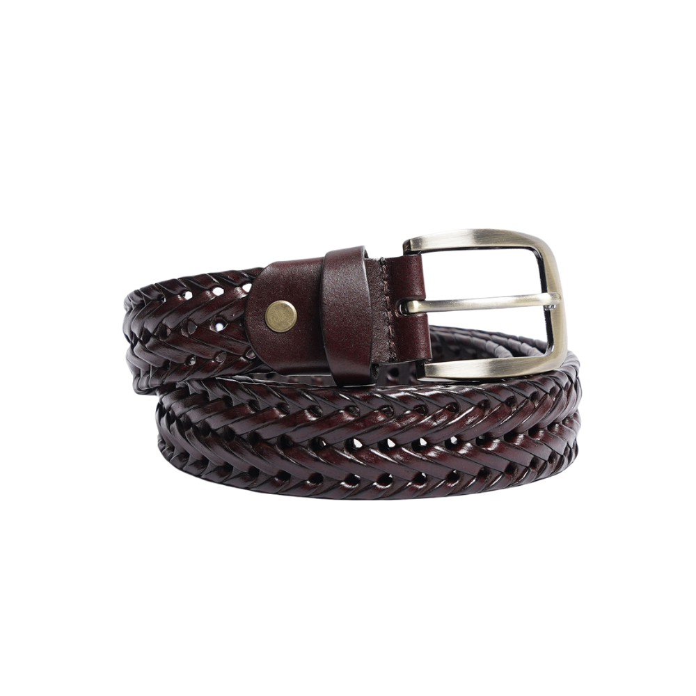 Maroon Weaving Design Leather Belt For Men