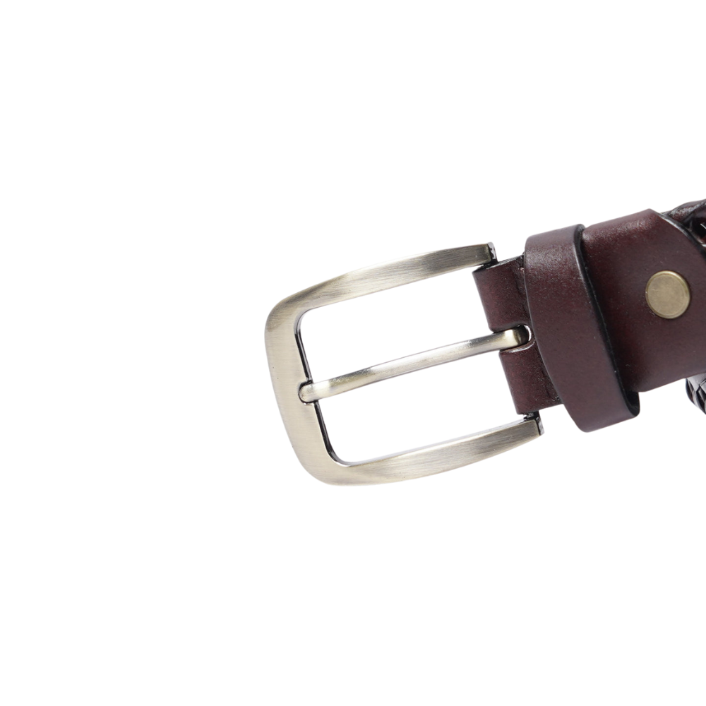 Maroon Weaving Design Leather Belt For Men